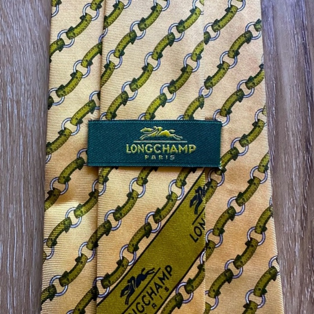 Longchamp Silk Green & Yellow Tie